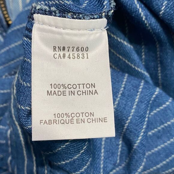 Sandrine Rose FREE PEOPLE Blue Pinstripe Zip Denim Jumpsuit Slouchy Utility Sz S - Picture 6 of 8